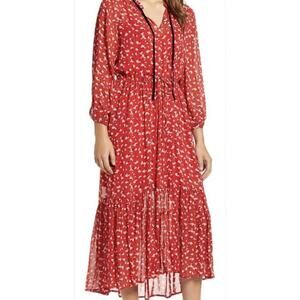 Lucky Brand Ditzy Floral Sheer Peasant Midi Dress Size M Tiered Cottage Prairie